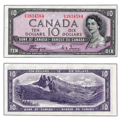 SOLD $10 1954 Bank of Canada Note Devil Face Coyne-Towers A/D Prefix BC-32a - AU/UNC