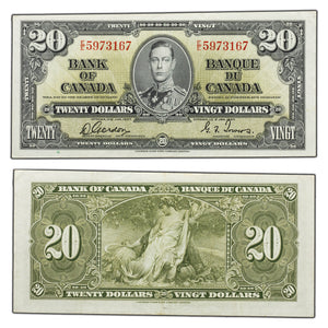 SOLD $20 1937 Bank of Canada Note Gordon-Towers E/E Prefix BC-25b - EF/AU