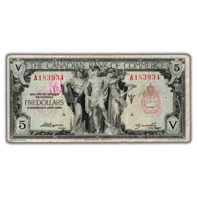SOLD $5 1935 Canadian Bank of Commerce Chartered Note CH #75-18-04a - Writing