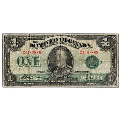 $1 1923 Dominion of Canada Note Green Seal Series C DC-25j - VG/F