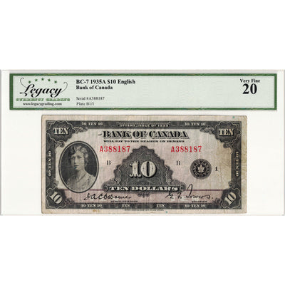 $10 1935 Bank of Canada Note English Text BC-7 - Legacy VF-20