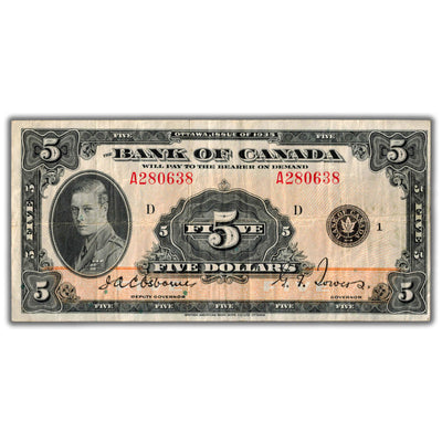 $5 1935 Bank of Canada Note English Text BC-5 - F/VF