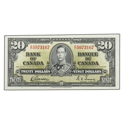 SOLD $20 1937 Bank of Canada Note Gordon-Towers E/E Prefix BC-25b - EF/AU