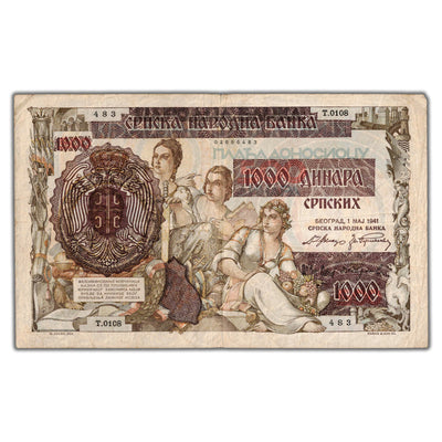 SOLD Serbia 1941 1000 Dinara Note P #24