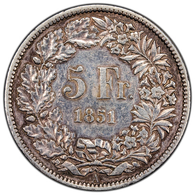 SOLD Switzerland 1851 5 Five Francs Silver Coin - Cleaned
