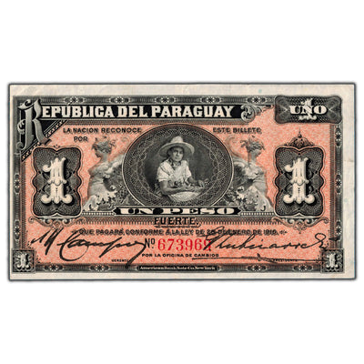 SOLD Paraguay 1916 1 One Peso Note P #138a - Previously Mounted