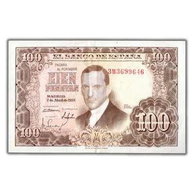 SOLD Spain 1953 100 Pesetas Note P #145