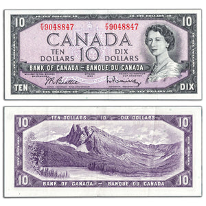 SOLD $10 1954 Bank of Canada Note Beattie-Rasminsky F/V Prefix BC-40b