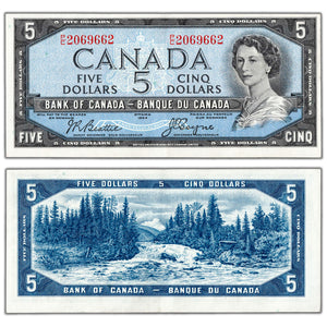 SOLD $5 1954 Bank of Canada Note Beattie-Coyne P/C Prefix BC-39a - AU