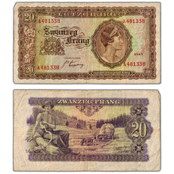 Luxembourg 1943 20 Twenty Frang Note P #42a - Circulated