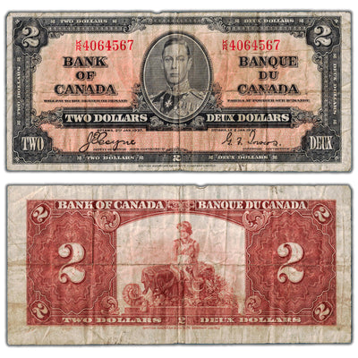 $2 1937 Bank of Canada Note Coyne-Towers K/R Prefix BC-22c - Fine