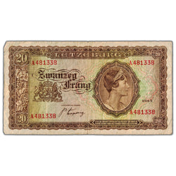 Luxembourg 1943 20 Twenty Frang Note P #42a - Circulated