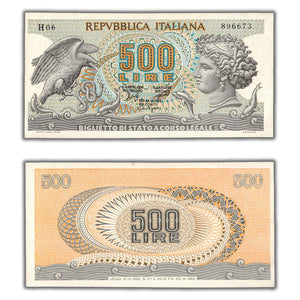 SOLD Italy 1966 500 Lire Note P #93a - AU/UNC