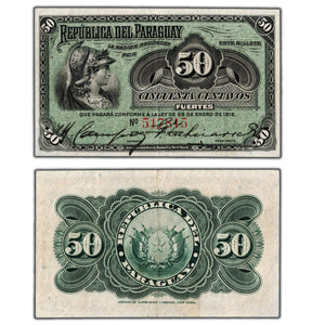 SOLD Paraguay 1916 50 Centavos Note P #137a