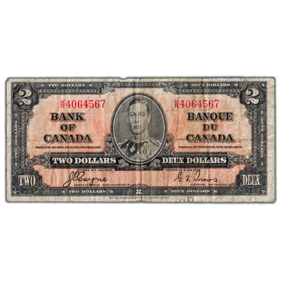 $2 1937 Bank of Canada Note Coyne-Towers K/R Prefix BC-22c - Fine