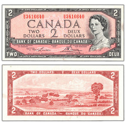 SOLD $2 1954 Bank of Canada Note Lawson-Bouey N/G Prefix BC-38d - EF/AU