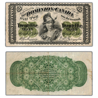SOLD 25 Cents 1870 Dominion of Canada Shinplaster Note Plain P #1c - VF+