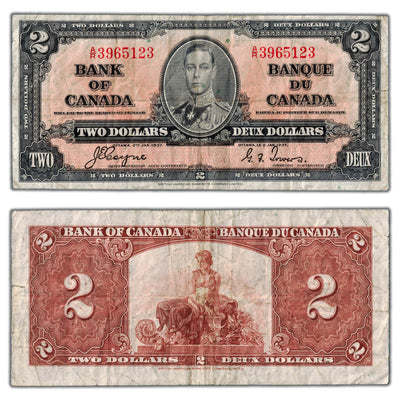 $2 1937 Bank of Canada Note Coyne-Towers A/R Prefix BC-22c - Fine (edge tear)