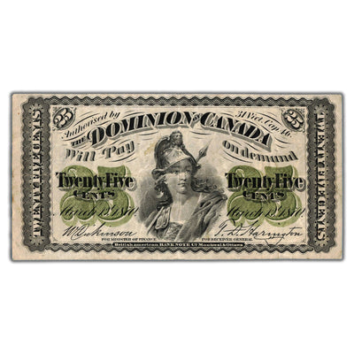SOLD 25 Cents 1870 Dominion of Canada Shinplaster Note Plain P #1c - VF+