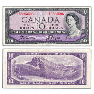 SOLD $10 1954 Bank of Canada Note Beattie-Coyne B/T Prefix BC-40a - VF