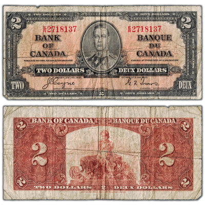 $2 1937 Bank of Canada Note Coyne-Towers E/R Prefix BC-22c - VG/F (tear)