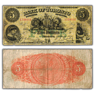 SOLD $5 1923 Bank of Toronto Canada Chartered Note CH #715-22-20 - VG/F