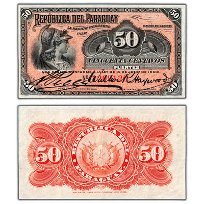 Paraguay 1903 50 Centavos Note P #105b - Abt. EF