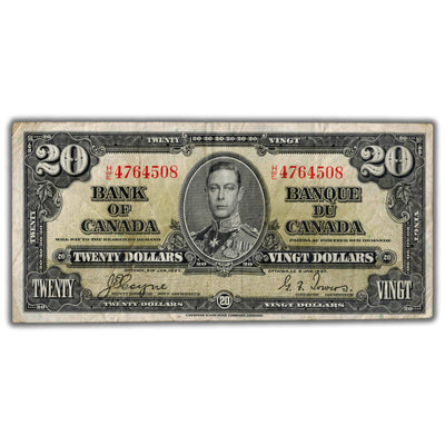 $20 1937 Bank of Canada Note Coyne-Towers H/E Changeover Prefix BC-25c - F/VF