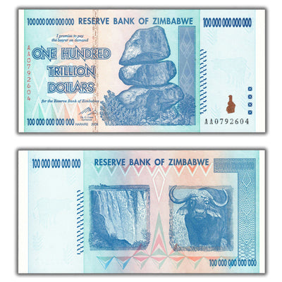 SOLD Zimbabwe 2008 100 Trillion Dollars Note P #91 - Choice UNC