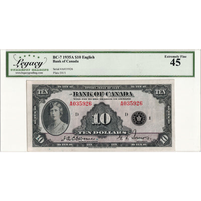 $10 1935 Bank of Canada Note English Text BC-7 - Legacy EF-45