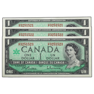 SOLD $1 1967 Bank of Canada Notes H/P Prefix BC-45b-i - 3 Consecutive - Ch UNC