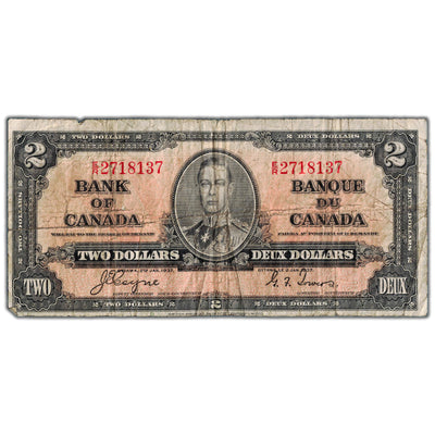 $2 1937 Bank of Canada Note Coyne-Towers E/R Prefix BC-22c - VG/F (tear)
