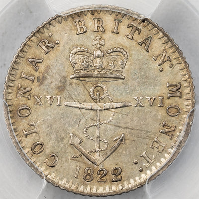 British West Indies 1822 1/16 Dollar Silver Coin KM #1 - PCGS MS-64