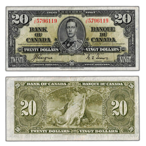 SOLD $20 1937 Bank of Canada Note Coyne-Towers J/E Prefix BC-25c - VF