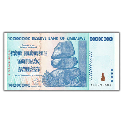 SOLD Zimbabwe 2008 100 Trillion Dollars Note P #91 - Choice UNC