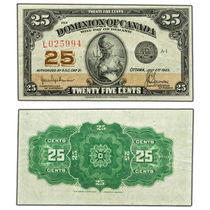 SOLD 25 Cents 1923 Dominion of Canada Shinplaster Note DC-24a - VF (pinholes)