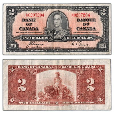 $2 1937 Bank of Canada Note Coyne-Towers L/R Prefix BC-22c - F/VF