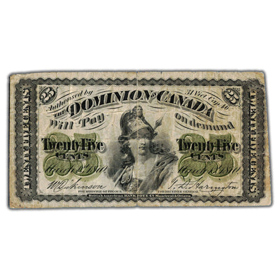 25 Cents 1870 Dominion of Canada Note Shinplaster Plain DC-1c - Fine