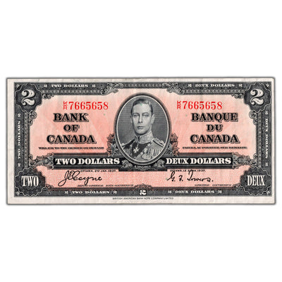 $2 1937 Bank of Canada Note Coyne-Towers K/R Prefix BC-22c - VF/EF