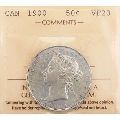 SOLD Canada 1900 50 Cents Half Dollar Silver Coin - ICCS VF-20