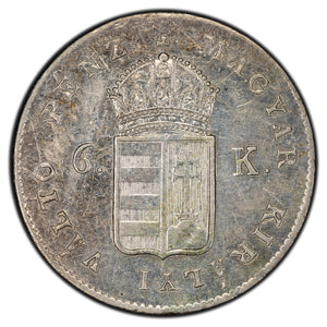 Hungary 1849 6 Krajczar Silver Coin KM #435 - War of Independence Issue - Cleaned