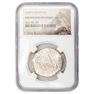 Bolivia 1754 P C 8 Reales Cob Silver Coin - NGC AU - Cerro Rico Hoard