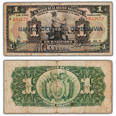 SOLD Bolivia 1929 One Boliviano Note P #112 (2-2)