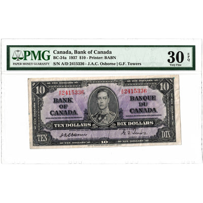 $10 1937 Bank of Canada Note Osborne Signature BC-24a - PMG VF-30 EPQ