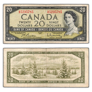 SOLD $20 1954 Bank of Canada Note Beatte-Rasminsky G/W Final Prefix BC-41b