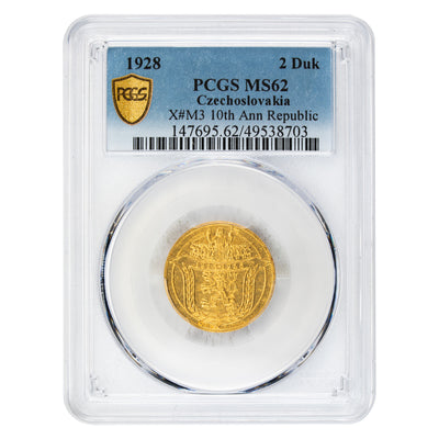 SOLD Czechoslovakia 1928 10th Anniversary 2 Dukaty Gold Coin X #M3 - PCGS MS-62