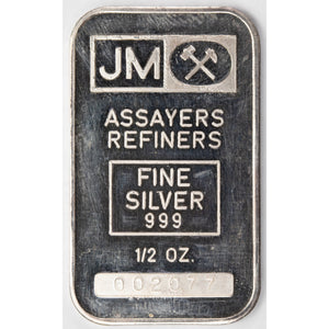 SOLD Johnson Matthey JM 1/2oz .999 Fine Silver Bar - Blank Back