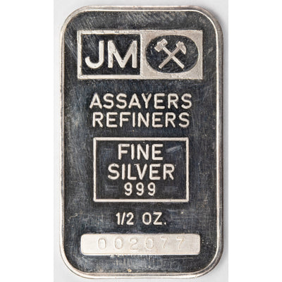 SOLD Johnson Matthey JM 1/2oz .999 Fine Silver Bar - Blank Back