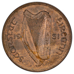 Ireland 1931 1d Penny Coin - Almost Uncirculated + (minor residue on reverse)