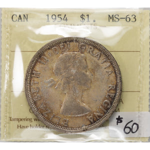 SOLD Canada 1954 $1 Silver Dollar Coin - ICCS MS-63